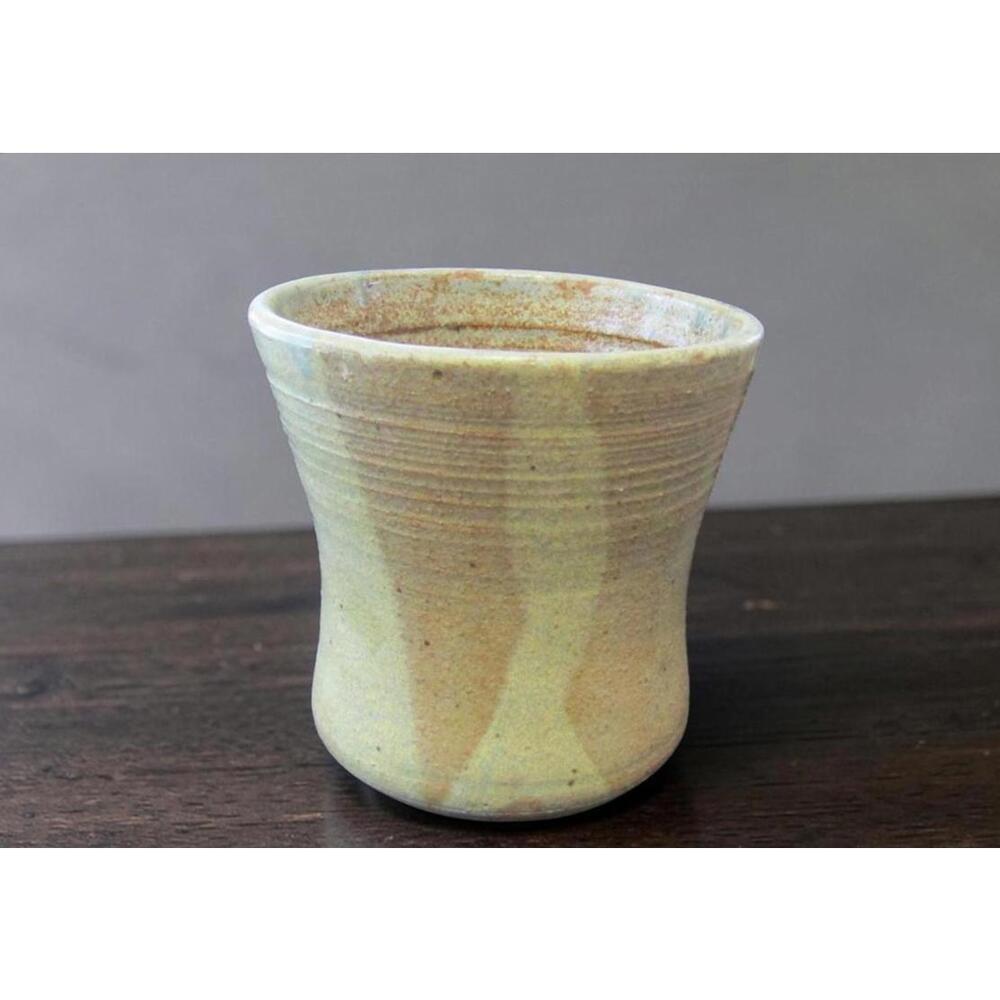 Handmade Studio Art Pottery Planter Rustic Sage Green Tan Signed 4 7/8" Wide